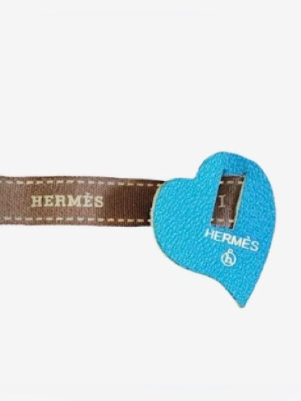 🛍️Hermès Authentic Petit H Blue Heart Leather Charm with Ribbon